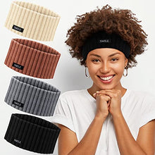 Load image into Gallery viewer, 4 Pieces Knit Headbands Winter Ear Warmers Crochet Knit Headbands Elastic Turban Head Wraps Chic Hair Scrunchies Headbands for Women Girls
