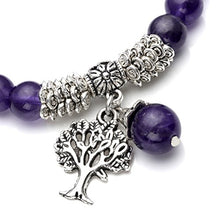 Load image into Gallery viewer, Top Plaza Stretch Amethyst Tree of Life Lucky Stone Bracelet Reiki Healing Crystal Gemstone Dangle Charms Pendant Birthstone Bracelet(6.2")