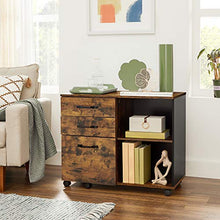 Load image into Gallery viewer, VASAGLE Industrial 3-Drawer File Cabinet, Mobile Lateral Filing Cabinet with Open Compartments, for A4, Letter Sized Documents, Printer Stand, Rustic Brown and Black UOFC041B01
