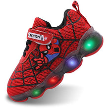 Load image into Gallery viewer, Szsppinnshp Kids Spiderman LED Light Up Shoes Baby Boys Girls Breathable Fashion Flashing Sneaker Athletic Running Shoe Toddler First Walking Sneaker Red