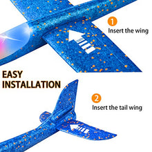 Load image into Gallery viewer, 2 Pack LED Light Airplane,17.5" Large Throwing Foam Plane,2 Flight Mode Glider Plane,Flying Toy for Kids,Gifts for 3 4 5 6 7 8 9 Years Old Boy,Outdoor Sport Toys Birthday Party Favors Foam Airplane