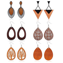 Load image into Gallery viewer, Udalyn 6Pairs Wooden Dangle Earrings for Women African Earrings Natural Wood Teardrop Earrings Ethnic Statement Lightweight Pendant Drop Earrings
