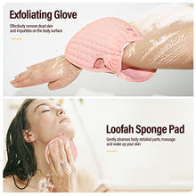 Load image into Gallery viewer, 2 Pack 36.5 Inch Long Loofah Back Scrubber Set with Exfoliating Glove and Sponge Pad for Women and Men, Beige & Pink