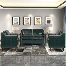 Load image into Gallery viewer, AILEEKISS Mid Century Armrest Sectional Sofa Set Upholstered Faux Leather Modern 3 Pcs Couches Set Loveseat for Living Room Office (Green, 3 Piece Set)