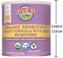 Load image into Gallery viewer, Earth's Best Organic Low Lactose Sensitivity Infant Formula with Iron, Omega-3 DHA & Omega-6 ARA, 23.2 Ounce