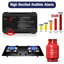 Load image into Gallery viewer, PAULINN RV Propane Gas Detector, 12V High Sensitivity Propane Alarm Leak Detection with LCD Display and 85dB Loud Alarm for RV Camper Trailer Home Kitchen, Black