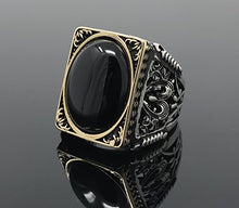 Load image into Gallery viewer, KAR 925K Stamped Sterling Silver Black Onyx Large Men's Ring I1O Gift for Him (12.25)