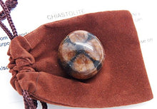 Load image into Gallery viewer, Fundamental Rockhound Products: Chiastolite Tumbled Stone Gemstone Crystal with Carrying Pouch, info Card, Stone Certification (Large)
