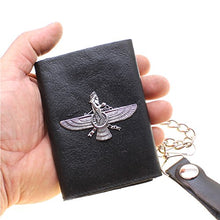 Load image into Gallery viewer, Genuine Leather Farvahar Biker Chain Black Wallet Cardholder Keychain (Black)