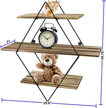 Load image into Gallery viewer, Greenco Geometric Diamond Shaped 3 Tier Mounted Floating, Rustic Wood Wall Storage Shelves for Bedroom, Living Room, Bathroom, Kitchen, Office etc, Natural