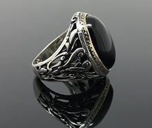 Load image into Gallery viewer, KAR 925K Stamped Sterling Silver Black Onyx Men's Ring I1I (11)
