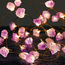 Load image into Gallery viewer, XIWU LED Nature Amethyst Crystal Raw Stones Fairy String Lights 10ft 40 LEDs Battery Operated with Remote Control for Mother's Day Wedding Valentine's Day Present Christmas Bedroom Birthday Decor