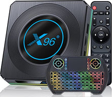 Load image into Gallery viewer, Android TV Box 11.0, X96 X4 Android 11 TV Box 4GB RAM 64GB ROM Amlogic S905X4 Quad-Core 64bits with Wireless Keyboard, 1000M LAN Dual-WiFi 2.4G/5G Android Box with 8K/6K/AV1/3D/USB 3.0/BT 4.2