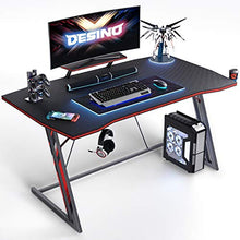 Load image into Gallery viewer, DESINO Gaming Desk 40 inch PC Computer Desk, Home Office Desk Gaming Table Z Shaped Gamer Workstation with Cup Holder and Headphone Hook, Black