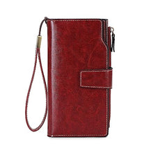 Load image into Gallery viewer, Lynexo Womens Wallet Leather RFID Blocking Long Purse Large Capacity Card Holder Organizer Trifold Ladies Phone Clutch (Red)