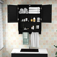 Load image into Gallery viewer, ChooChoo Bathroom Medicine Cabinet 2-Door Wall Cabinet Wood Hanging Cabinet with Adjustable Shelves and Towels Bar (Black)