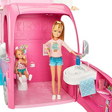 Load image into Gallery viewer, Barbie Pop-Up Camper Transforms into 3-Story Play Set with Pool