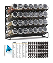 Load image into Gallery viewer, SpaceAid 4 Tier Spice Rack Organizer with 28 Spice Jars, 386 Spice Labels, Chalk Marker and Funnel Set for Cabinet, Countertop, Pantry, Cupboard or Door & Wall Mount