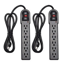 Load image into Gallery viewer, KMC 6-Outlet Surge Protector Power Strip 2-Pack, 900 Joule, 4-Foot Cord, Overload Protection, Black