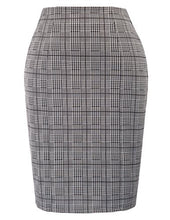 Load image into Gallery viewer, Kate Kasin Womens Knee Length Elastic Waist Stretchy Bodycon Plaid Business Pencil Skirt