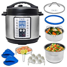 Load image into Gallery viewer, Yedi 9-in-1 Total Package Instant Programmable Pressure Cooker, 6 Quart, Deluxe Accessory kit, Recipes, Pressure Cook, Slow Cook, Rice Cooker, Yogurt Maker, Egg Cook, Sauté, Steamer, Stainless Steel