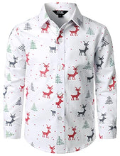 Load image into Gallery viewer, JOGAL Boys Christmas Santa Claus Party Long Sleeve Button Down Shirts White 8