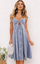 Load image into Gallery viewer, ECOWISH Womens Dresses Summer Tie Front V-Neck Spaghetti Strap Button Down A-Line Backless Swing Midi Dress 1603 Blue Plaid M
