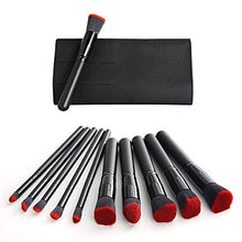 Load image into Gallery viewer, Makeup Brushes Set ExeCharge 10pcs Professional Makeup Brush Kit Kabuki Foundation Blending Blush Powder Brush Makeup Brush Kit Beauty Cosmetic Tools Storage Brush Holder Case Kit -Red+Black