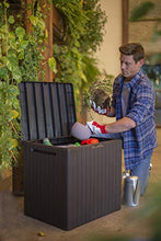 Load image into Gallery viewer, Keter City 30 Gallon Resin Deck Box for Patio Furniture, Pool Accessories, and Storage for Outdoor Toys, Brown