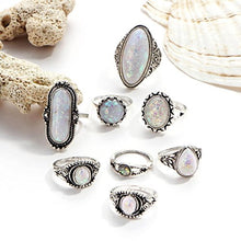 Load image into Gallery viewer, Fheaven 8PC Boho Jewelry Silver Natural Gemstone Marquise Moonstone Beads Personalized Ring Girs Women Gift (8PC)