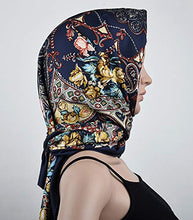Load image into Gallery viewer, 40" Women Twill Satin Polyester Silk Feeling Square Hair Wrapping Sleeping Square Scarfs Baby Blue Paisley Totem Pattern