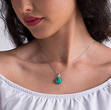 Load image into Gallery viewer, 925 Sterling Silver Turquoise Necklace - Dainty 12mm Round Gemstone Pendant, December Birthstone, Delicate Handmade Jewelry, Vintage Antique Everyday Jewel, Perfect Gift for Classy Women