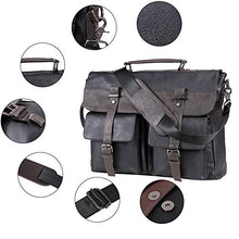 Load image into Gallery viewer, Leather Messenger Bag for Men, 17.3 Inch Vintage Leather Laptop Bag Briefcase Satchel, Large Messenger Bag Water Resistant School Work Bag (Black) …