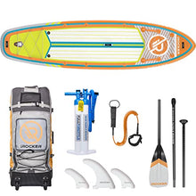 Load image into Gallery viewer, iROCKER All-Around Inflatable Stand Up Paddle Board, Extremely Stable 11' Long x 32" Wide x 6" Thick Premium SUP with Roller Bag, Carbon Paddle, Pump, Leash, Fins & Repair Kit, Orange