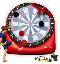Load image into Gallery viewer, SWOOC Games - Giant Kick Darts (Over 6ft Tall) with Over 15 Games Included - Giant Inflatable Outdoor Dartboard with Soccer Balls, Air Pump & Score Card - Jumbo Foot Darts Game with Big Target (Red)
