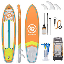 Load image into Gallery viewer, iROCKER All-Around Inflatable Stand Up Paddle Board, Extremely Stable 11' Long x 32" Wide x 6" Thick Premium SUP with Roller Bag, Carbon Paddle, Pump, Leash, Fins & Repair Kit, Orange