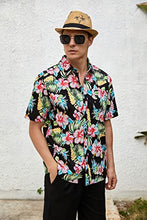 Load image into Gallery viewer, PEGENO Men's Flower Casual Button Down Short Sleeve Hawaiian Shirt White Leaves-Grey-S