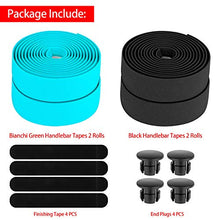 Load image into Gallery viewer, Awpeye 2 Pairs Bicycle Handlebar Tape EVA Road Bike Bar Tape with End Plugs Cycling Handle Wraps 4 Rolls (Black, Bianchi Green)