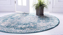 Load image into Gallery viewer, Unique Loom Bromley Collection Vintage Traditional Medallion Border Turquoise Round Rug (5' 0 x 5' 0)