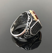 Load image into Gallery viewer, KAR New 925K Sterling Silver Red Agate (Aqeeq) Stone Men's Ring w/Zircon Stone K61U (8.75)