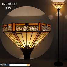 Load image into Gallery viewer, Tiffany Style Torchiere Light Floor Standing Lamp Wide 12 Tall 66 Inch Yellow Hexagon Stained Glass and Mission Style Lampshade for Living Room Bedroom Antique Table S011 WERFACTORY