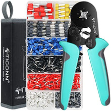 Load image into Gallery viewer, TICONN Ferrule Crimping Tool Kit with 1200PCS Ferrules Insulated Wire Terminals, Self-adjustable Ratchet Wire Crimper for AWG 23–7 Electrical Wire Connectors