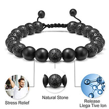 Load image into Gallery viewer, M MOOHAM Lava Rock Bracelet - 8mm Lava Rock Bead Black Matte Agate Stone Anxiety Bracelet, Men Women Stress Relief Yoga Beads Adjustable Aromatherapy Essential Oil Diffuser Healing Bracelets