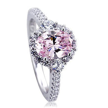 Load image into Gallery viewer, Platinum Plated 925 Sterling Silver Ring 1.2 carat Oval Super Light Pink CZ Stone Halo Ladies Cocktail Ring (Size 5 to 9), 6