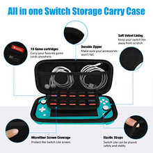 Load image into Gallery viewer, Carry Case for Nintendo Switch Lite Portable Travel Protector Carrying Case with 10 Game Slots and Tempered Glass Screen Protector - Turquoise Blue