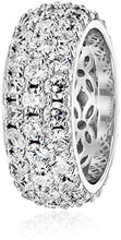 Load image into Gallery viewer, Platinum-Plated Sterling Silver 3 Row Pave Ring set with Round Swarovski Zirconia (3.45 cttw), Size 6