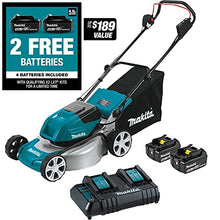 Load image into Gallery viewer, Makita XML03CM1 36V (18V X2) LXT® Brushless 18" Lawn Mower Kit with 4 Batteries