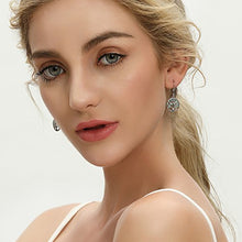 Load image into Gallery viewer, 925 Sterling Silver Family Tree of Life Created Emerald Drop & Dangle Leverback Earrings