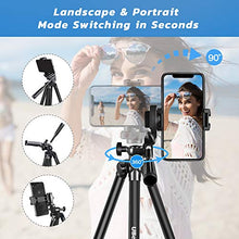 Load image into Gallery viewer, UBeesize Phone Tripod, 51" Adjustable Travel Video Tripod Stand with Cell Phone Mount Holder & Smartphone Bluetooth Remote, Compatible with iPhone/Android (Black)