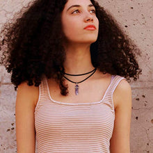 Load image into Gallery viewer, Aobei 5PCS Hexagonal Gemstone Pointed Reiki Chakra Pendant Necklace Gneuine Leather Choker for Women 14''